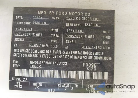 2013 Ford Transit Connect Xlt from USA, damaged, VIN NM0LS7BN3DT136133